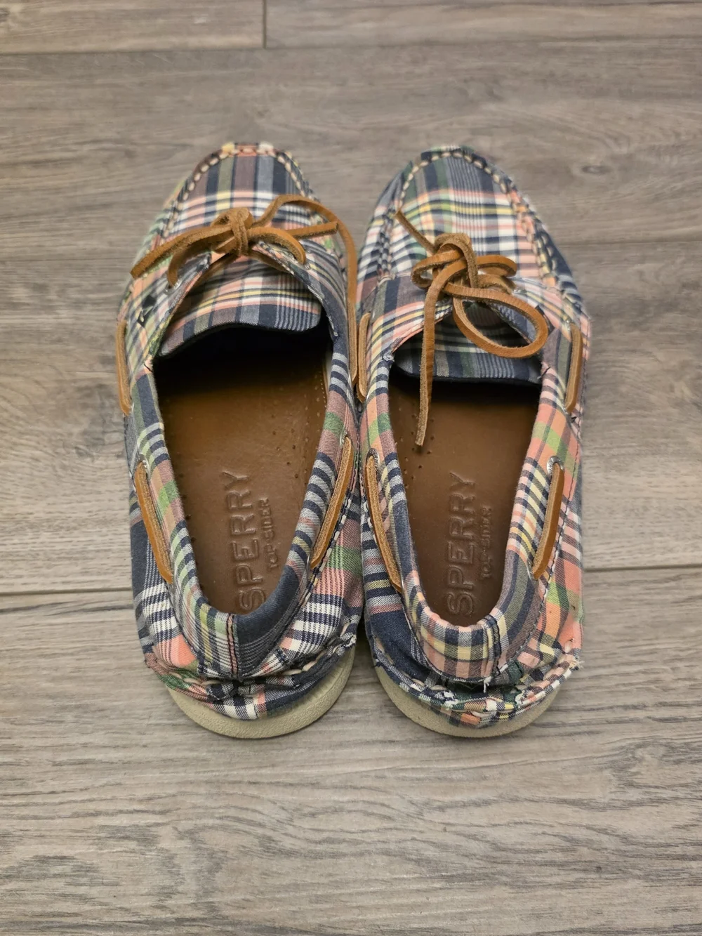 Sperry Multicolor Plaid Boat Shoes with Brown Laces